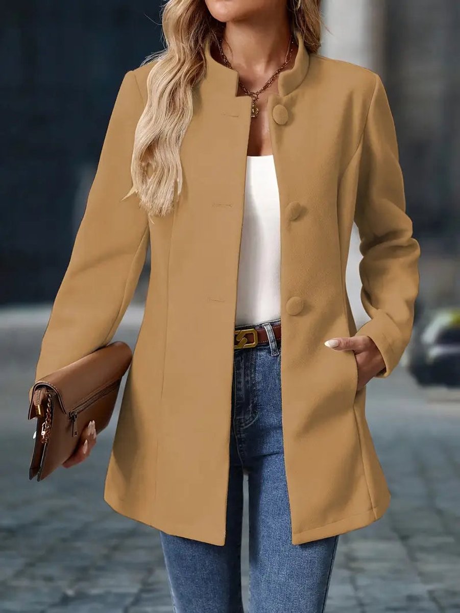 Women's Stand-Collar Button-Front Longline Blazer Coat - Image 3