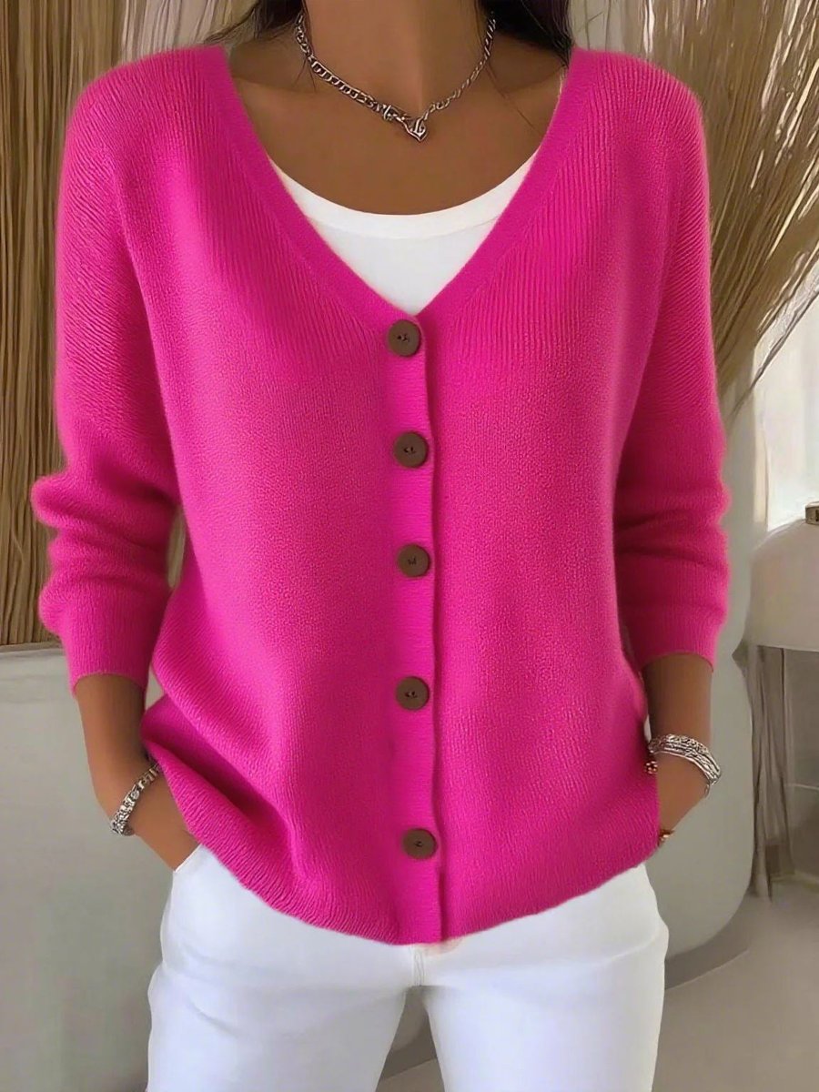 Women's V-Neck Button-Front Long Sleeve Knit Sweater - Image 5